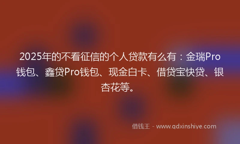 2025年的不看征信的个人贷款有么有：金瑞Pro钱包、鑫贷Pro钱包、现金白卡、借贷宝快贷、银杏花等。