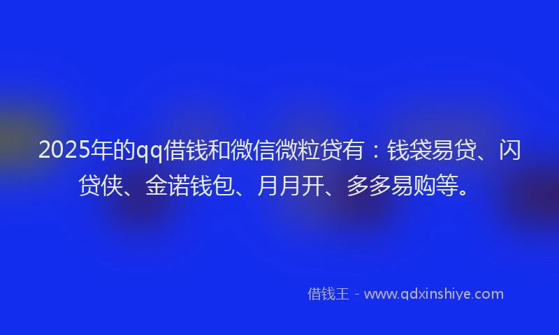 2025年的qq借钱和微信微粒贷有：钱袋易贷、闪贷侠、金诺钱包、月月开、多多易购等。