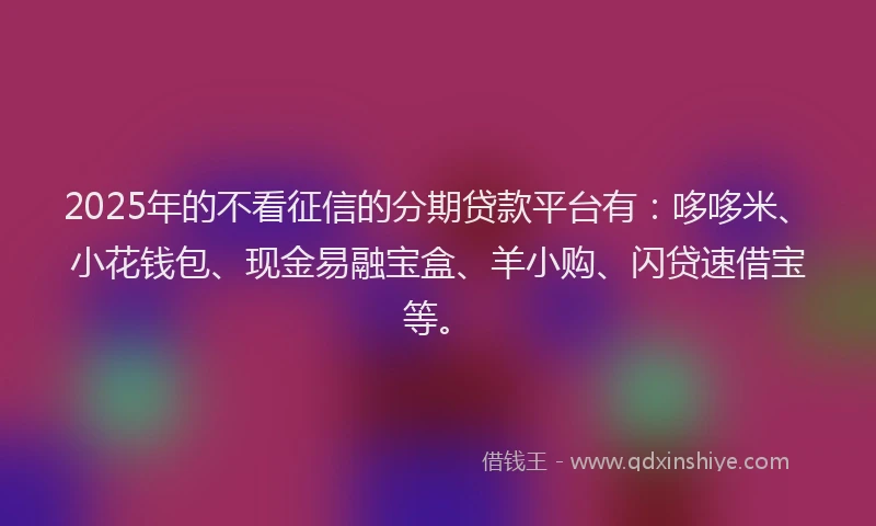 2025年的不看征信的分期贷款平台有：哆哆米、小花钱包、现金易融宝盒、羊小购、闪贷速借宝等。