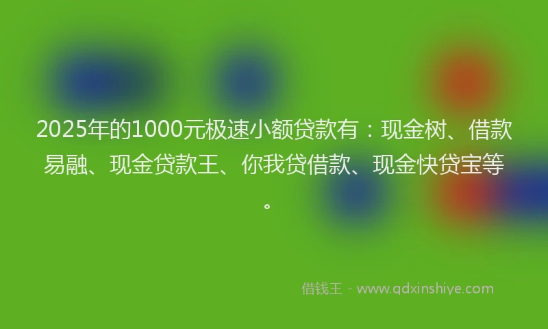2025年的1000元极速小额贷款有：现金树、借款易融、现金贷款王、你我贷借款、现金快贷宝等。