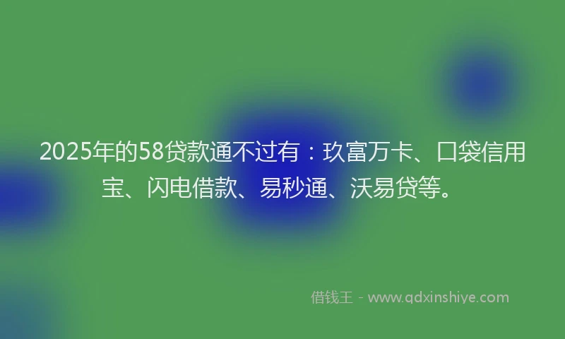 2025年的58贷款通不过有：玖富万卡、口袋信用宝、闪电借款、易秒通、沃易贷等。