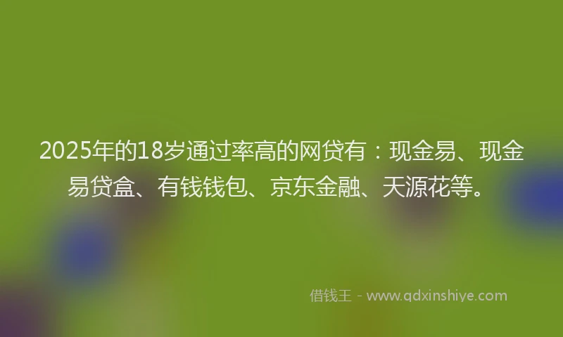 2025年的18岁通过率高的网贷有：现金易、现金易贷盒、有钱钱包、京东金融、天源花等。