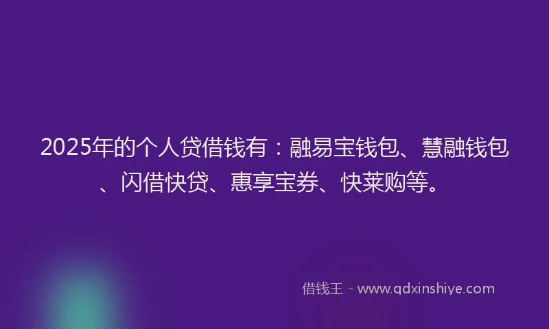 2025年的个人贷借钱有：融易宝钱包、慧融钱包、闪借快贷、惠享宝券、快莱购等。