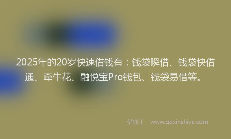 2025年的20岁快速借钱有：钱袋瞬借、钱袋快借通、牵牛花、融悦宝Pro钱包、钱袋易借等。