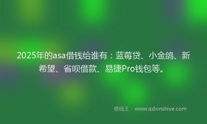 2025年的asa借钱给谁有：蓝莓贷、小金鸽、新希望、省呗借款、易捷Pro钱包等。