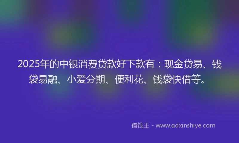 2025年的中银消费贷款好下款有：现金贷易、钱袋易融、小爱分期、便利花、钱袋快借等。