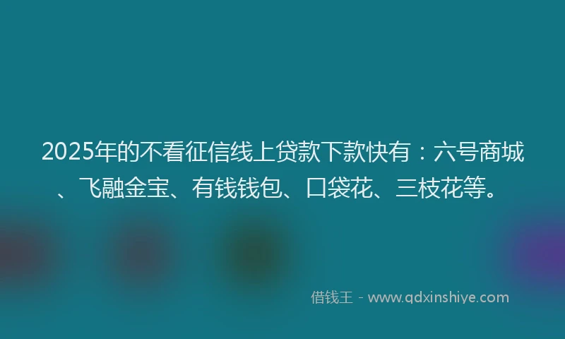 2025年的不看征信线上贷款下款快有：六号商城、飞融金宝、有钱钱包、口袋花、三枝花等。