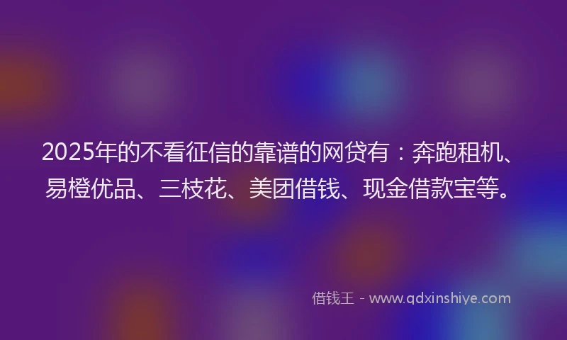 2025年的不看征信的靠谱的网贷有：奔跑租机、易橙优品、三枝花、美团借钱、现金借款宝等。