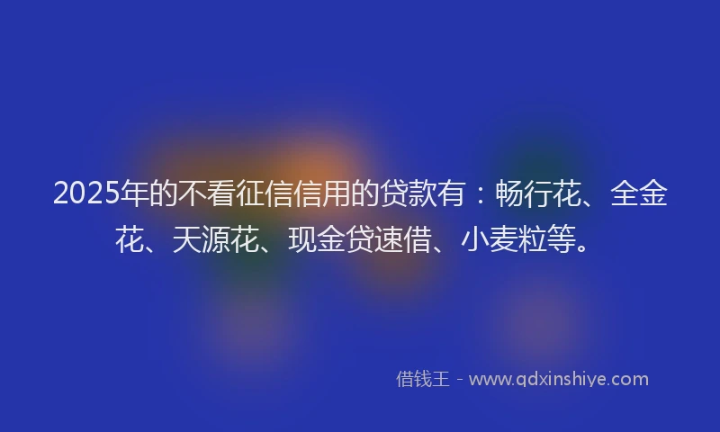 2025年的不看征信信用的贷款有：畅行花、全金花、天源花、现金贷速借、小麦粒等。