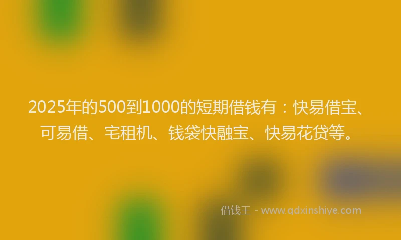 2025年的500到1000的短期借钱有：快易借宝、可易借、宅租机、钱袋快融宝、快易花贷等。