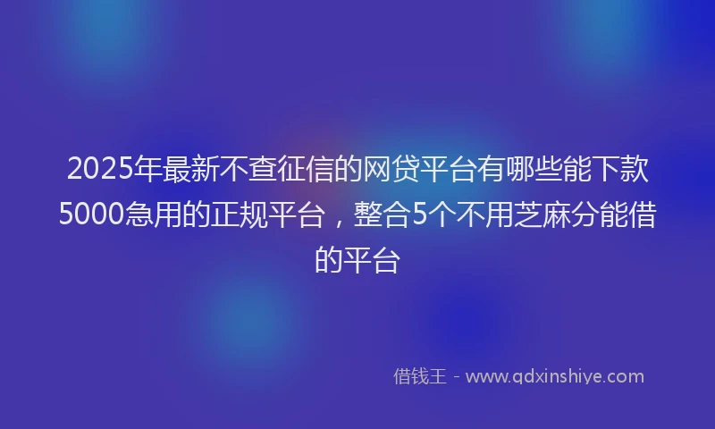 2025年最新不查征信的网贷平台有哪些能下款5000急用的正规平台，整合5个不用芝麻分能借的平台