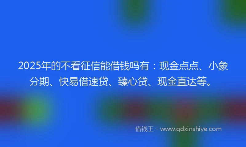 2025年的不看征信能借钱吗有：现金点点、小象分期、快易借速贷、臻心贷、现金直达等。