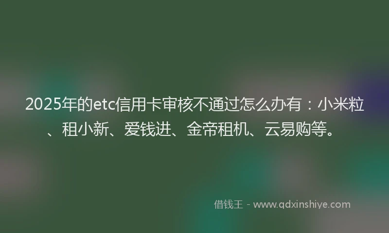 2025年的etc信用卡审核不通过怎么办有：小米粒、租小新、爱钱进、金帝租机、云易购等。