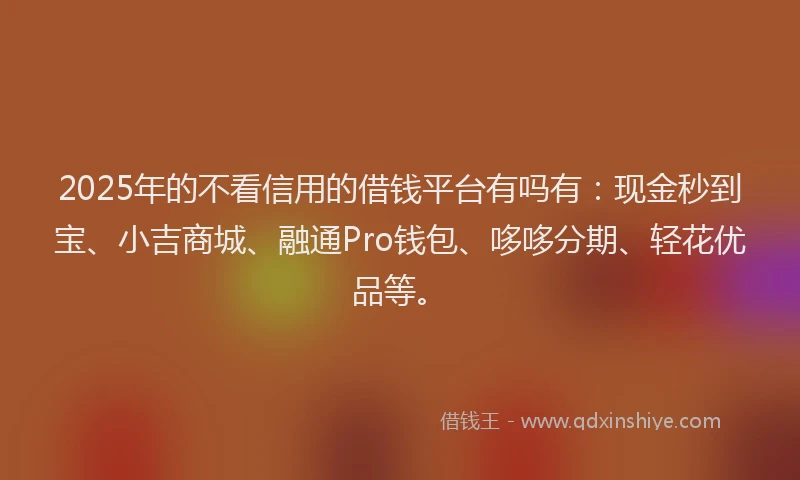 2025年的不看信用的借钱平台有吗有：现金秒到宝、小吉商城、融通Pro钱包、哆哆分期、轻花优品等。