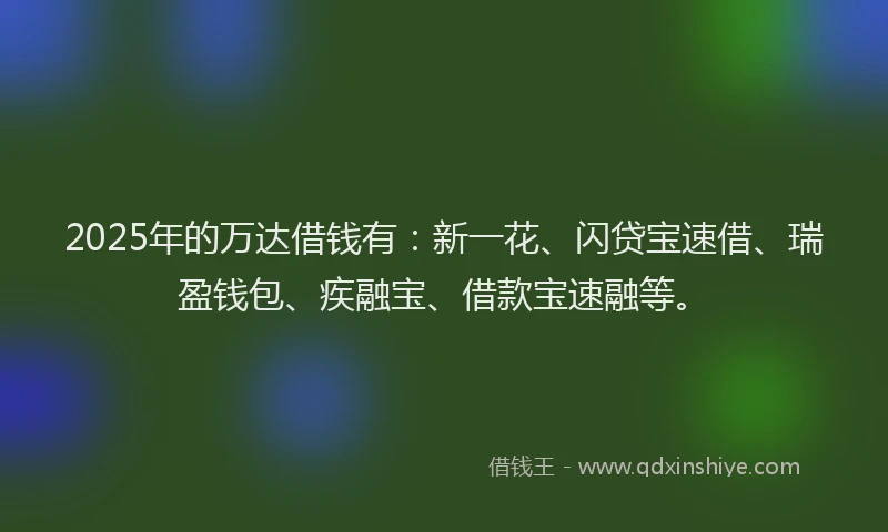 2025年的万达借钱有：新一花、闪贷宝速借、瑞盈钱包、疾融宝、借款宝速融等。