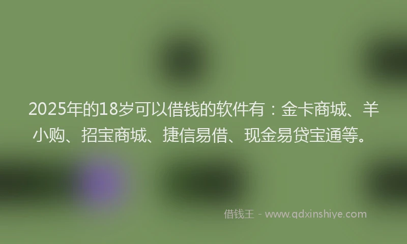 2025年的18岁可以借钱的软件有：金卡商城、羊小购、招宝商城、捷信易借、现金易贷宝通等。