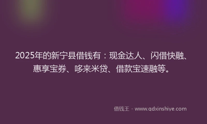 2025年的新宁县借钱有：现金达人、闪借快融、惠享宝券、哆来米贷、借款宝速融等。