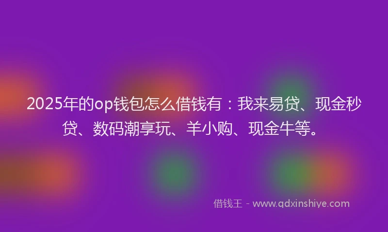 2025年的op钱包怎么借钱有：我来易贷、现金秒贷、数码潮享玩、羊小购、现金牛等。