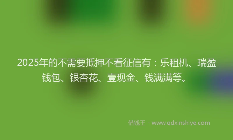 2025年的不需要抵押不看征信有：乐租机、瑞盈钱包、银杏花、壹现金、钱满满等。