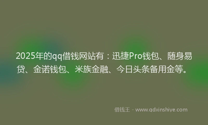 2025年的qq借钱网站有：迅捷Pro钱包、随身易贷、金诺钱包、米族金融、今日头条备用金等。