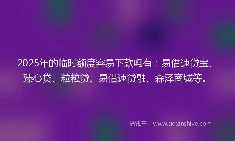 2025年的临时额度容易下款吗有：易借速贷宝、臻心贷、粒粒贷、易借速贷融、森泽商城等。
