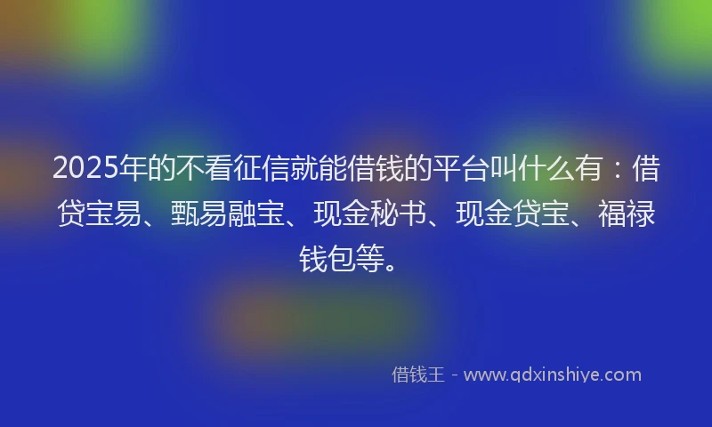 2025年的不看征信就能借钱的平台叫什么有：借贷宝易、甄易融宝、现金秘书、现金贷宝、福禄钱包等。