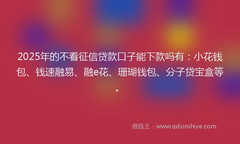 2025年的不看征信贷款口子能下款吗有：小花钱包、钱速融易、融e花、珊瑚钱包、分子贷宝盒等。