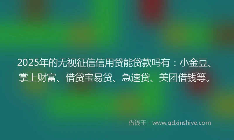 2025年的无视征信信用贷能贷款吗有：小金豆、掌上财富、借贷宝易贷、急速贷、美团借钱等。