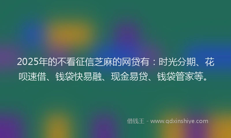 2025年的不看征信芝麻的网贷有：时光分期、花呗速借、钱袋快易融、现金易贷、钱袋管家等。