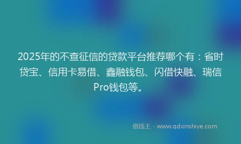 2025年的不查征信的贷款平台推荐哪个有：省时贷宝、信用卡易借、鑫融钱包、闪借快融、瑞信Pro钱包等。