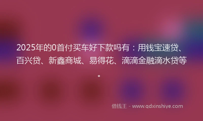 2025年的0首付买车好下款吗有：用钱宝速贷、百兴贷、新鑫商城、易得花、滴滴金融滴水贷等。