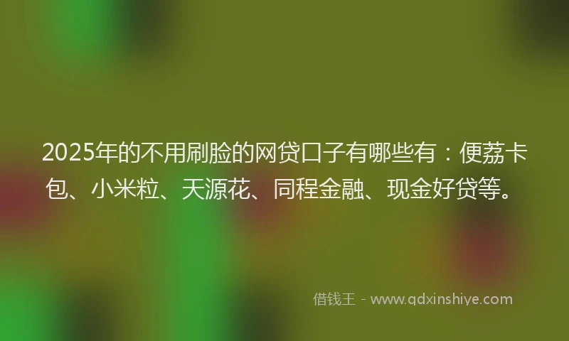 2025年的不用刷脸的网贷口子有哪些有：便荔卡包、小米粒、天源花、同程金融、现金好贷等。