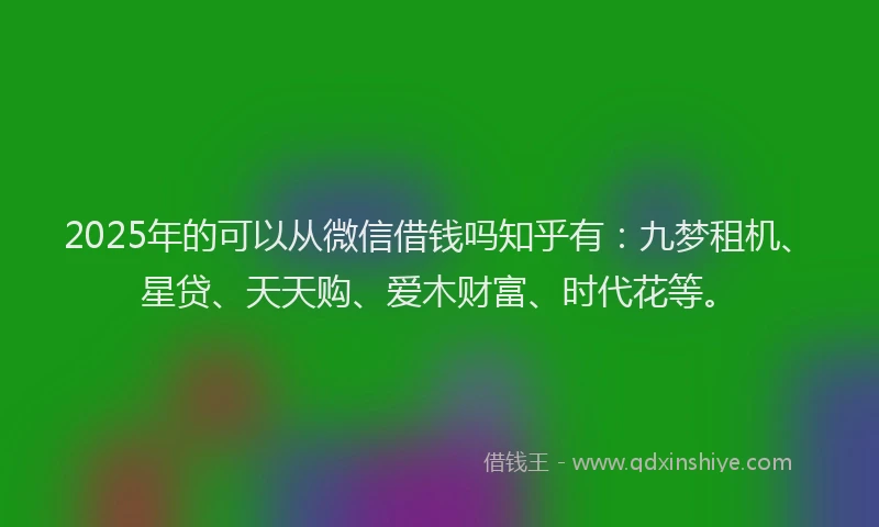 2025年的可以从微信借钱吗知乎有：九梦租机、星贷、天天购、爱木财富、时代花等。
