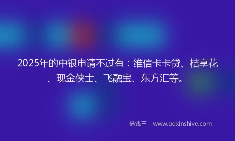 2025年的中银申请不过有：维信卡卡贷、桔享花、现金侠士、飞融宝、东方汇等。