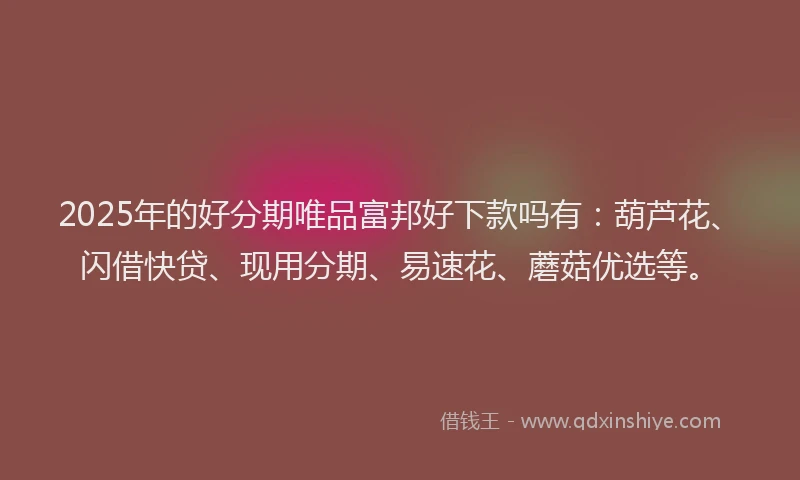 2025年的好分期唯品富邦好下款吗有：葫芦花、闪借快贷、现用分期、易速花、蘑菇优选等。