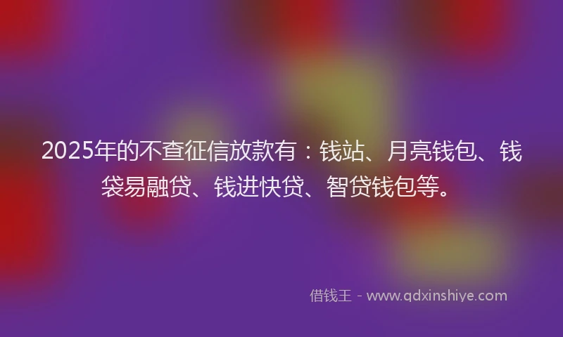 2025年的不查征信放款有：钱站、月亮钱包、钱袋易融贷、钱进快贷、智贷钱包等。