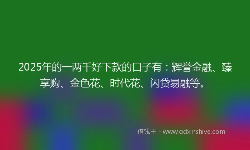 2025年的一两千好下款的口子有：辉誉金融、臻享购、金色花、时代花、闪贷易融等。