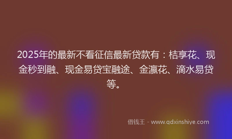 2025年的最新不看征信最新贷款有：桔享花、现金秒到融、现金易贷宝融途、金瀛花、滴水易贷等。