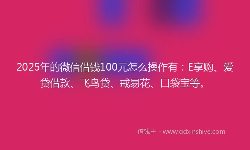 2025年的微信借钱100元怎么操作有：E享购、爱贷借款、飞鸟贷、戒易花、口袋宝等。