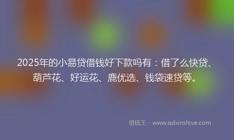 2025年的小易贷借钱好下款吗有：借了么快贷、葫芦花、好运花、鹿优选、钱袋速贷等。