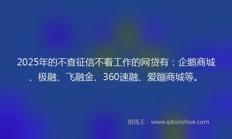 2025年的不查征信不看工作的网贷有:企鹅商城、极融、飞融金、360速融、爱蹦商城等。