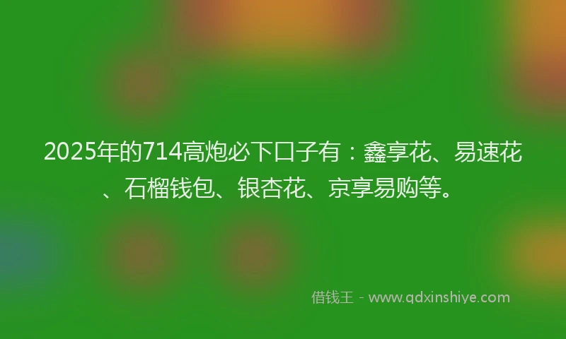 2025年的714高炮必下口子有：鑫享花、易速花、石榴钱包、银杏花、京享易购等。