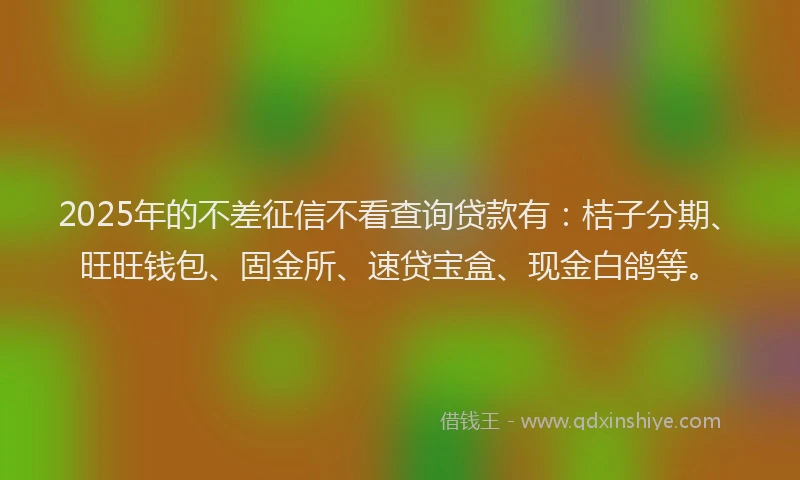 2025年的不差征信不看查询贷款有：桔子分期、旺旺钱包、固金所、速贷宝盒、现金白鸽等。