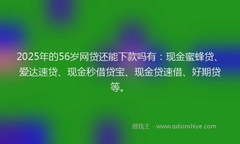2025年的56岁网贷还能下款吗有：现金蜜蜂贷、爱达速贷、现金秒借贷宝、现金贷速借、好期贷等。