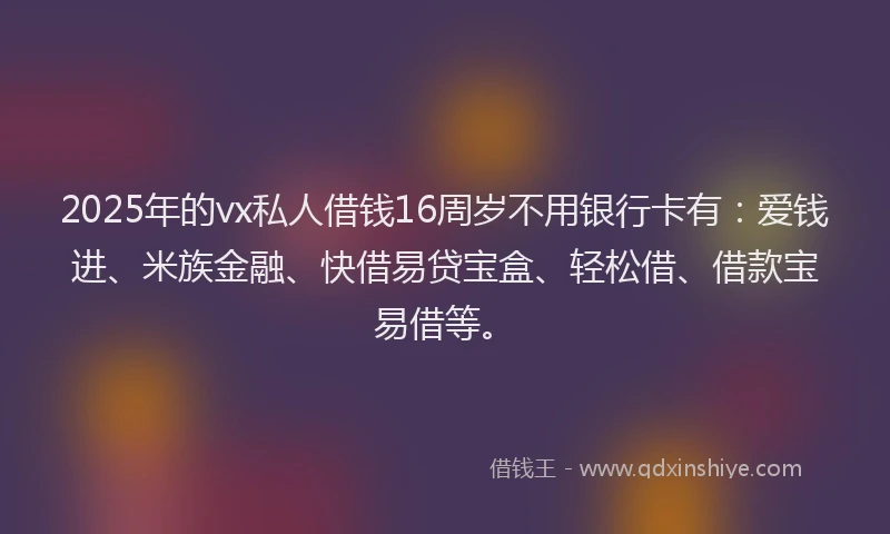 2025年的vx私人借钱16周岁不用银行卡有：爱钱进、米族金融、快借易贷宝盒、轻松借、借款宝易借等。