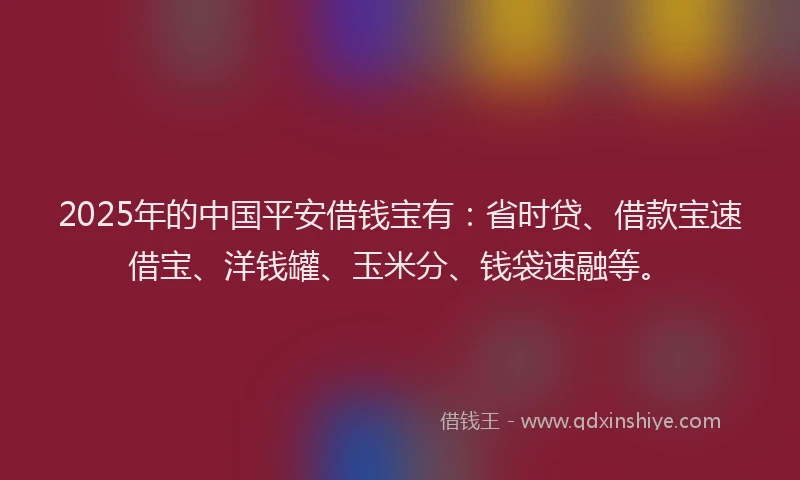 2025年的中国平安借钱宝有：省时贷、借款宝速借宝、洋钱罐、玉米分、钱袋速融等。