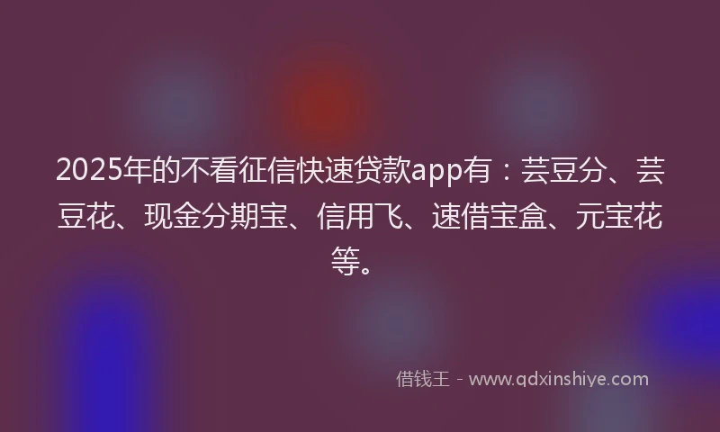 2025年的不看征信快速贷款app有：芸豆分、芸豆花、现金分期宝、信用飞、速借宝盒、元宝花等。