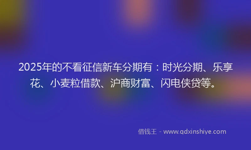 2025年的不看征信新车分期有：时光分期、乐享花、小麦粒借款、沪商财富、闪电侠贷等。