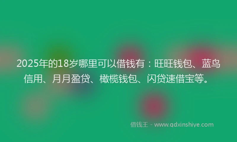 2025年的18岁哪里可以借钱有：旺旺钱包、蓝鸟信用、月月盈贷、橄榄钱包、闪贷速借宝等。