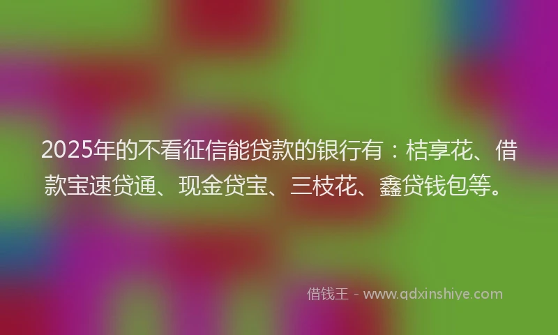 2025年的不看征信能贷款的银行有：桔享花、借款宝速贷通、现金贷宝、三枝花、鑫贷钱包等。